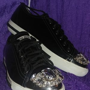 Miu Miu Black Patten Crystal Sneakers 5E8557